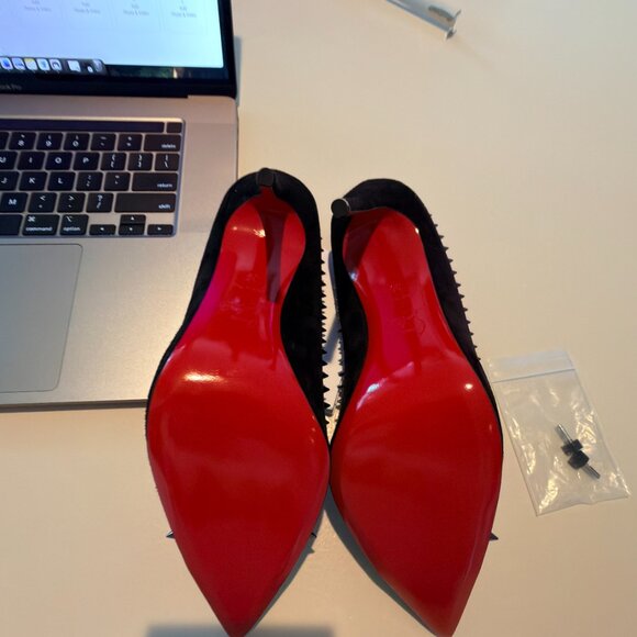 New Christian Louboutin Suede/Patent Leather Duvette Spikes Pumps Size 9 (39) - Picture 6 of 11